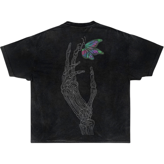 BUTTERFLY SKULL TEE "Acid Washed"