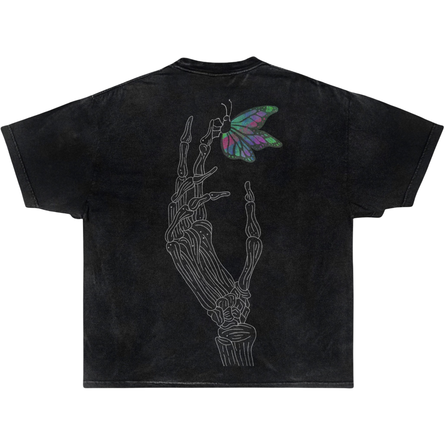 BUTTERFLY SKULL TEE "Acid Washed"