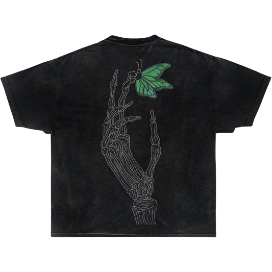BUTTERFLY SKULL TEE (GREEN) "Acid Washed"