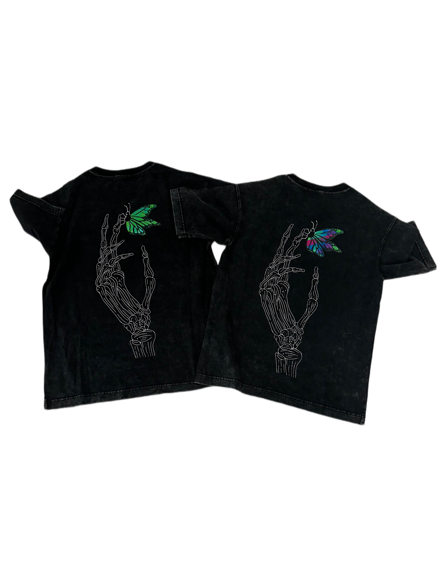 BUTTERFLY SKULL TEE "Acid Washed"