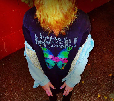 BUTTERFLY SKULL TEE "Acid Washed"