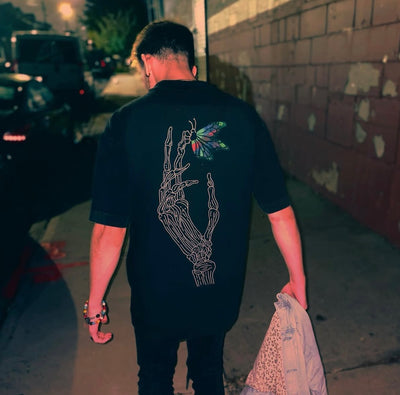 BUTTERFLY SKULL TEE "Acid Washed"