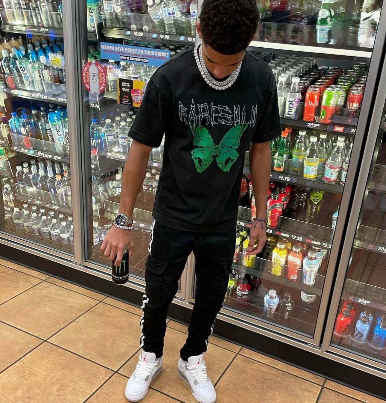 BUTTERFLY SKULL TEE (GREEN) "Acid Washed"