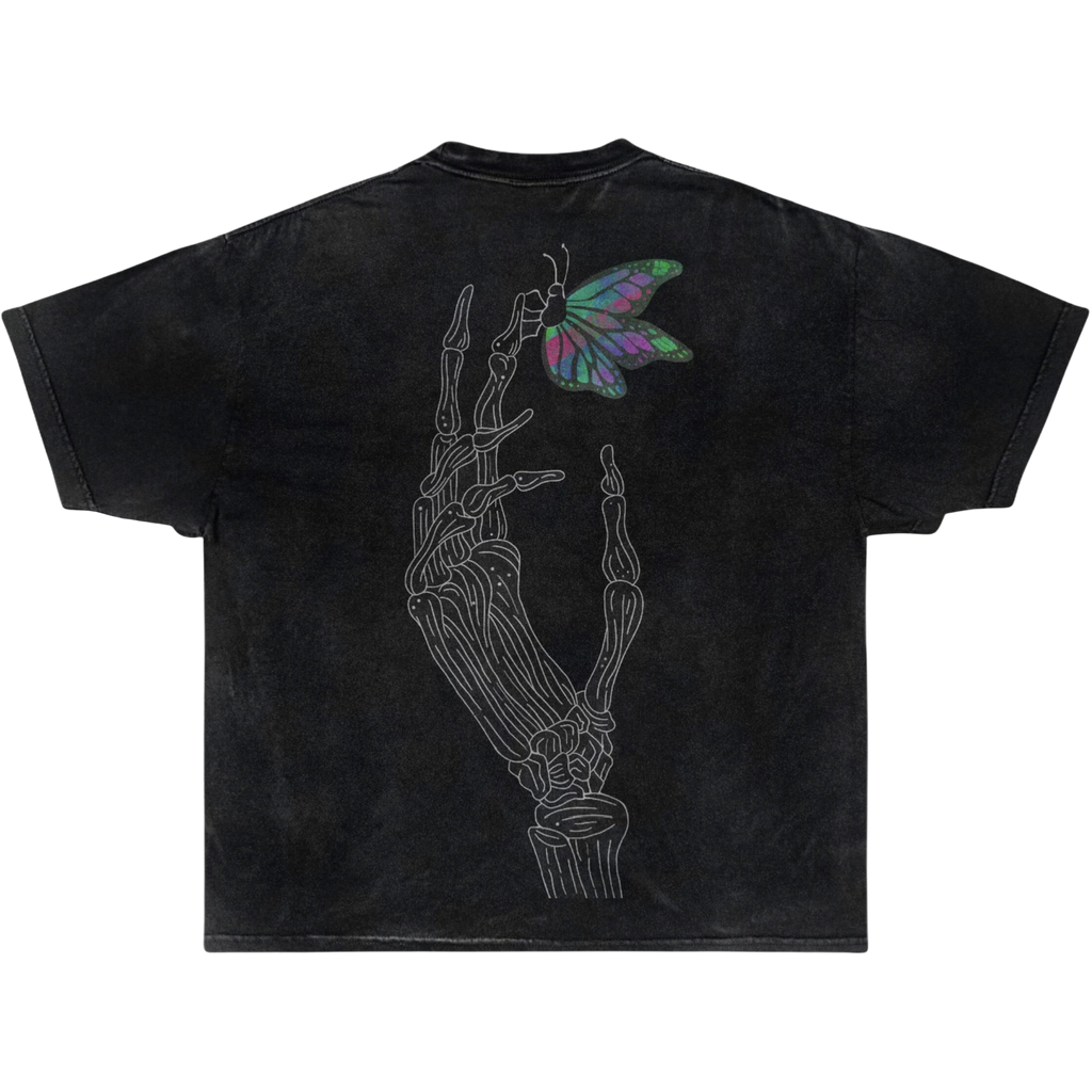 BUTTERFLY SKULL TEE "Acid Washed"