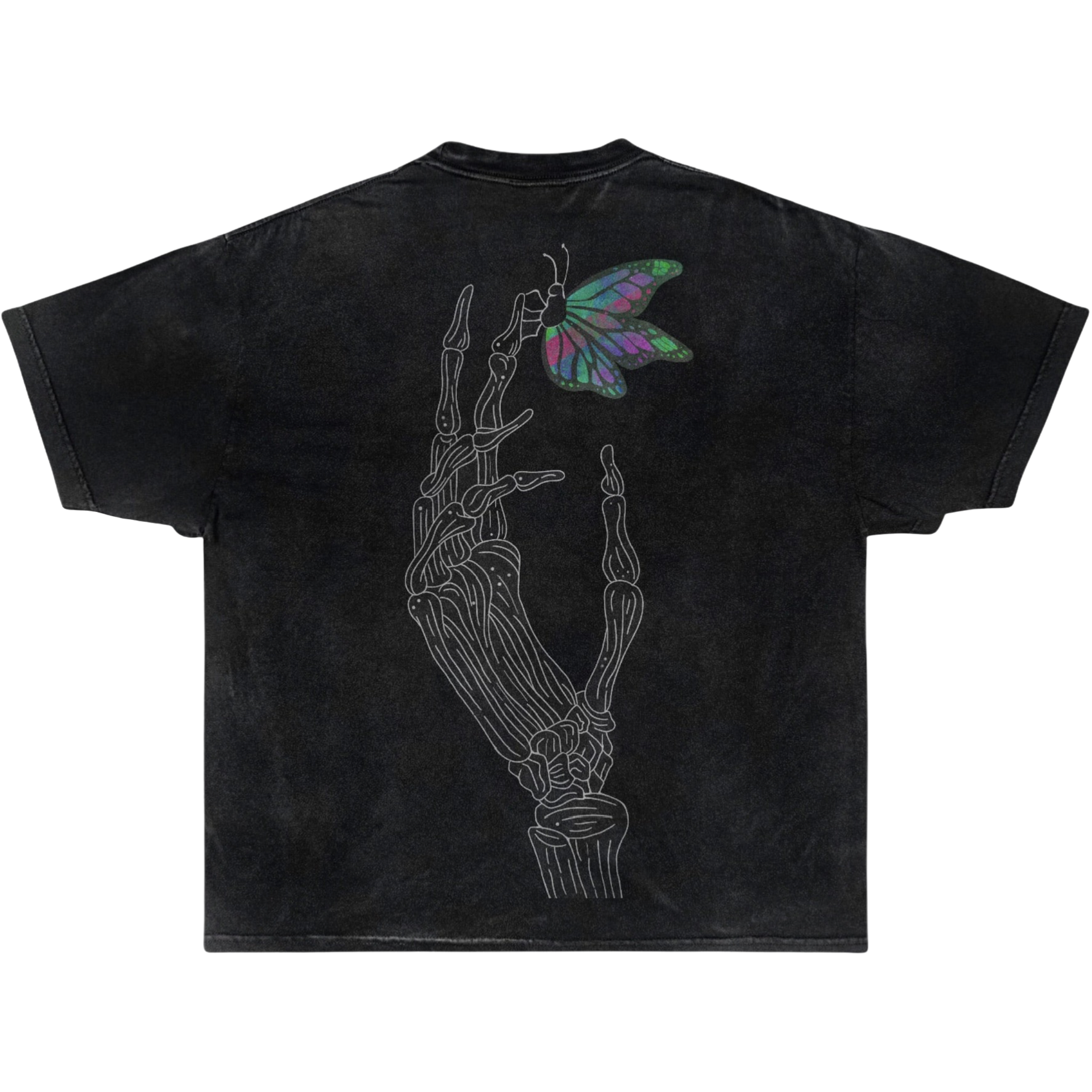 BUTTERFLY SKULL TEE "Acid Washed"