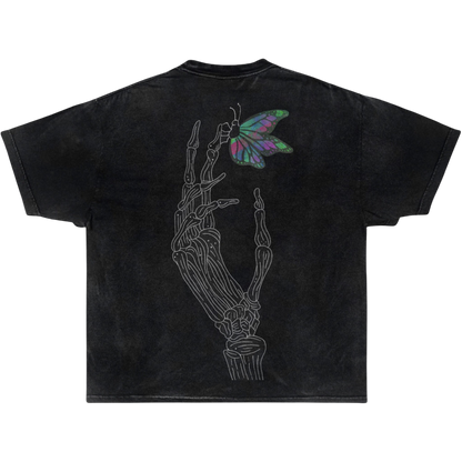BUTTERFLY SKULL TEE "Acid Washed"