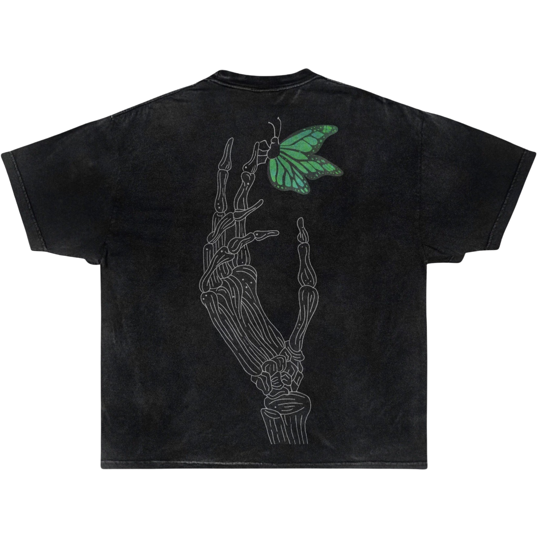 BUTTERFLY SKULL TEE (GREEN) "Acid Washed"