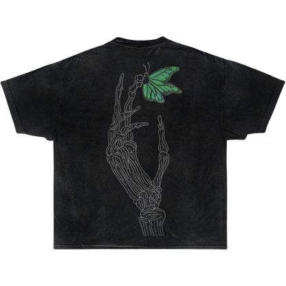 BUTTERFLY SKULL TEE (GREEN) "Acid Washed"