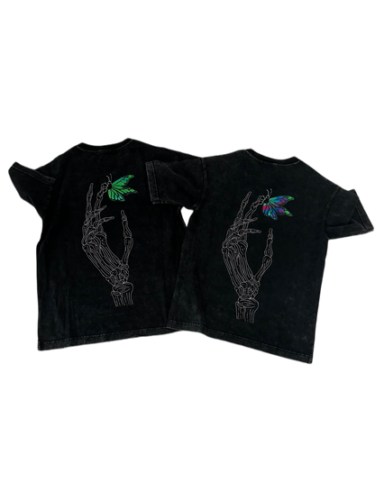 BUTTERFLY SKULL TEE "Acid Washed"