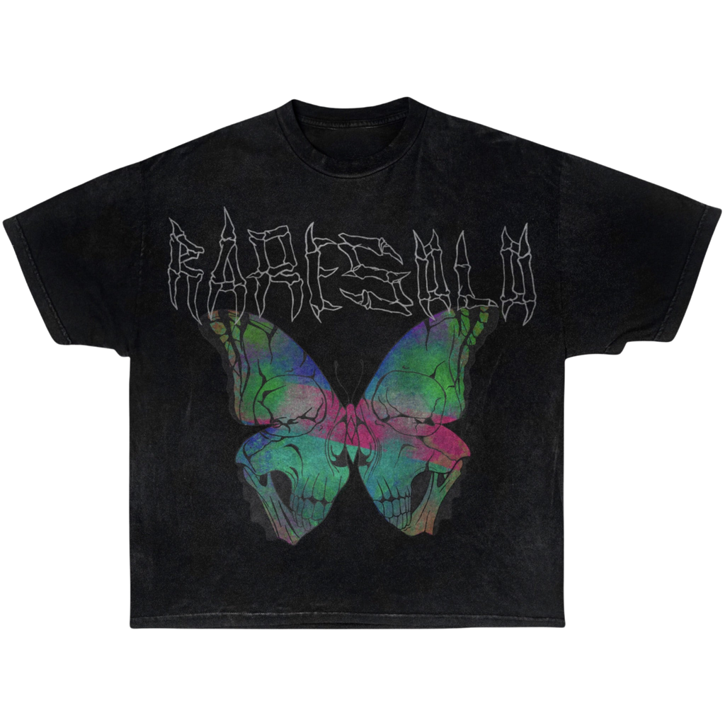 BUTTERFLY SKULL TEE "Acid Washed"