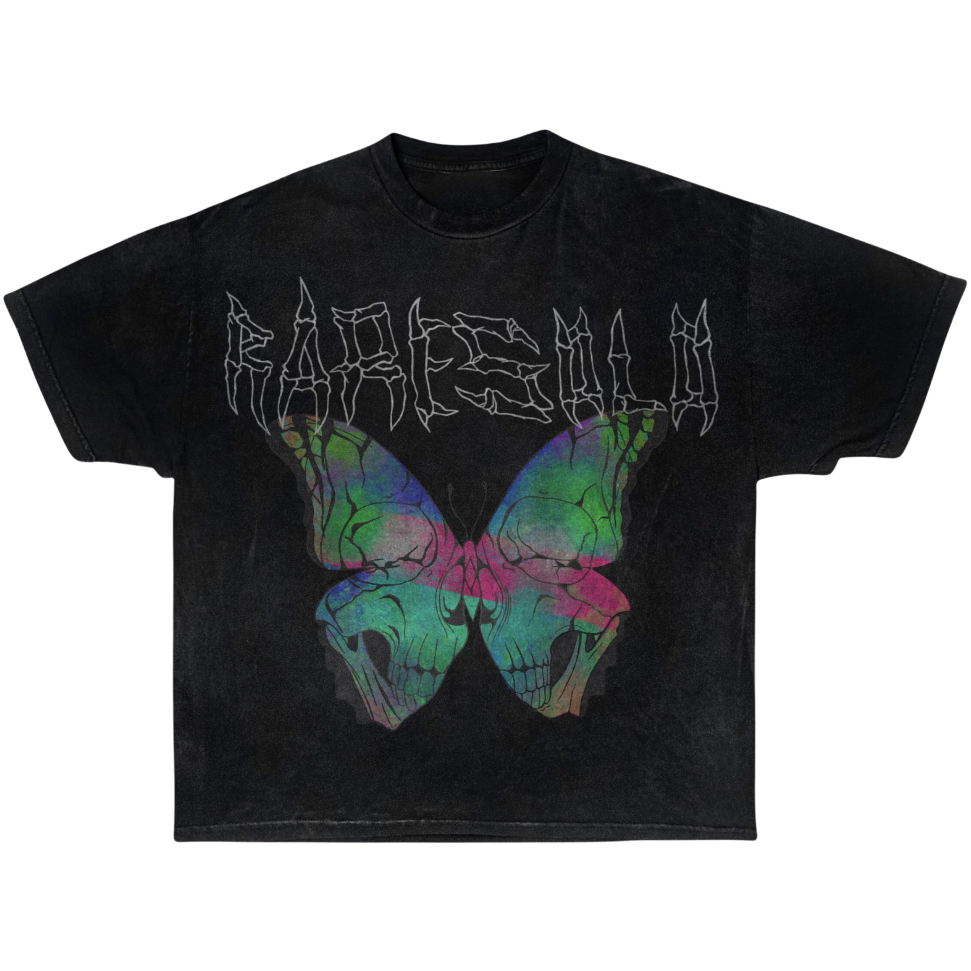 BUTTERFLY SKULL TEE "Acid Washed"
