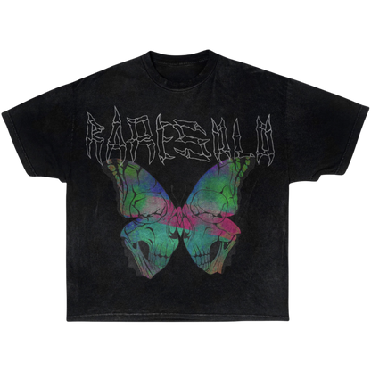 BUTTERFLY SKULL TEE "Acid Washed"