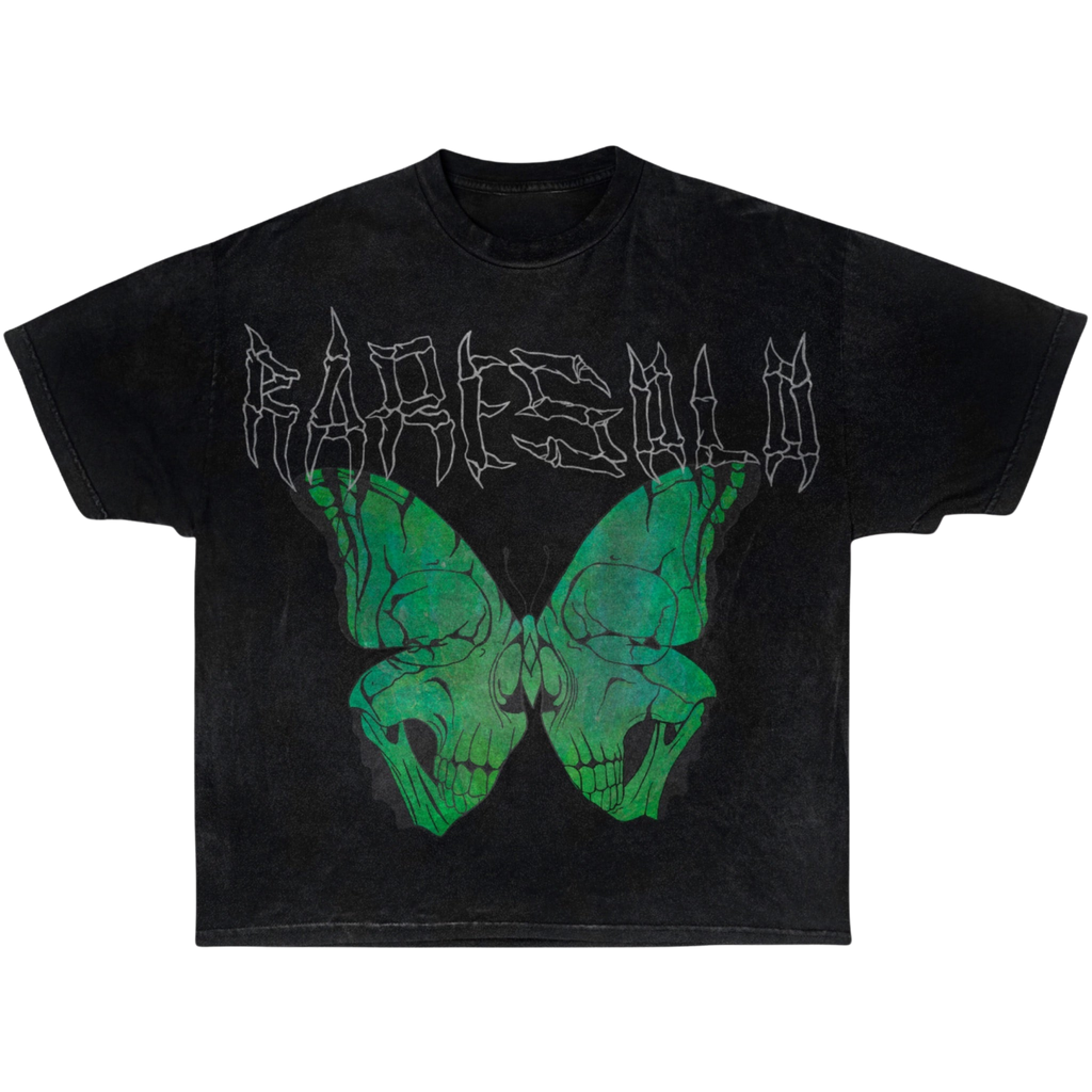 BUTTERFLY SKULL TEE (GREEN) "Acid Washed"