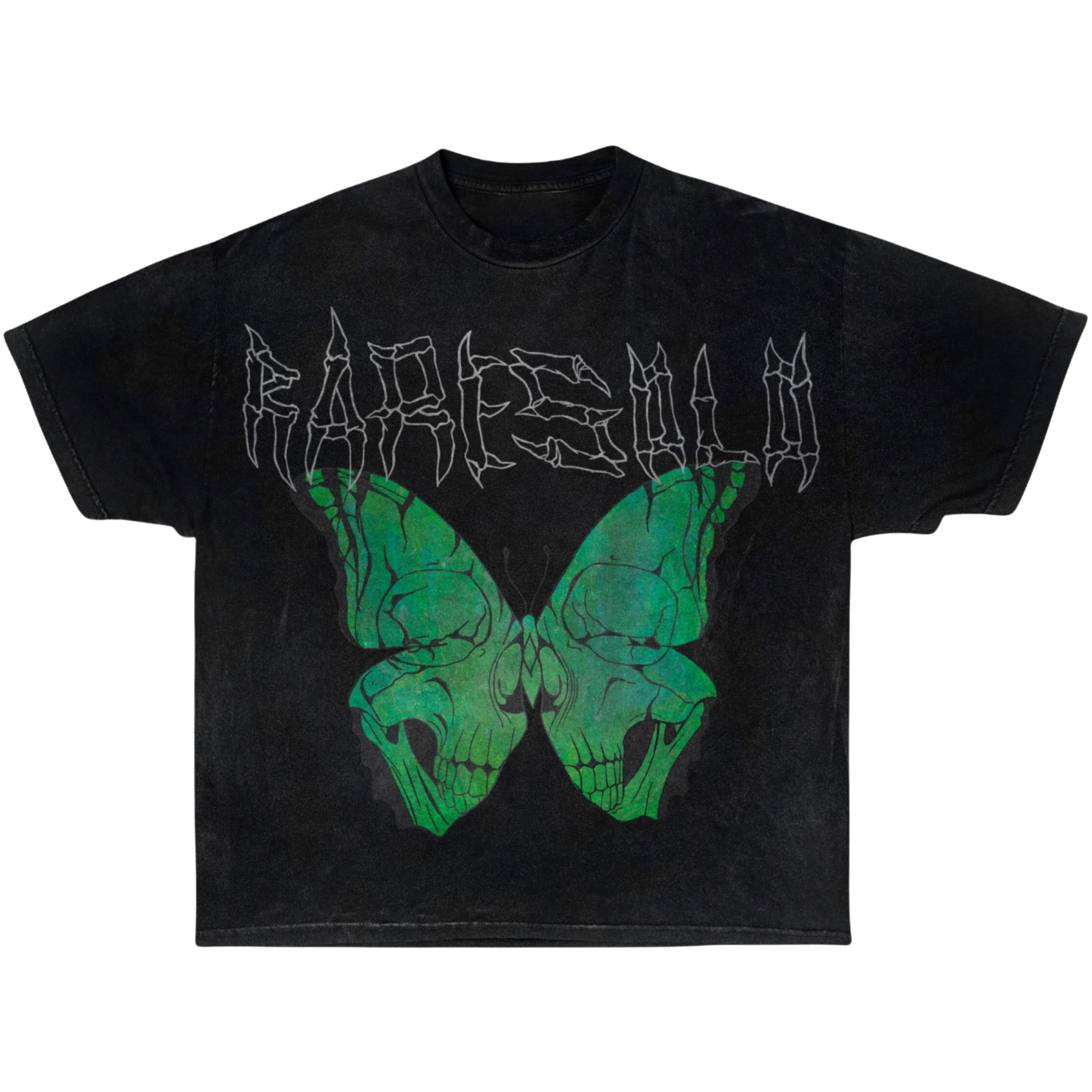 BUTTERFLY SKULL TEE (GREEN) "Acid Washed"