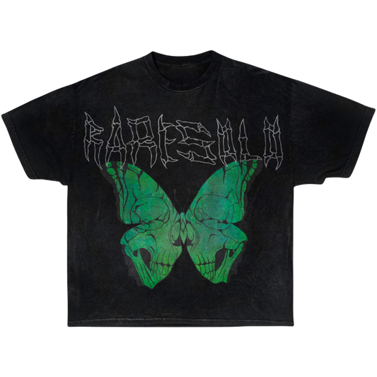 BUTTERFLY SKULL TEE (GREEN) "Acid Washed"